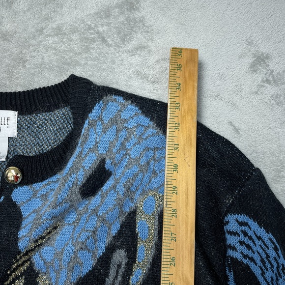 Vintage Cervelle Women's L Cardigan Black Wool Blend H1105 - Picture 2 of 7